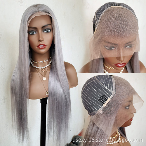 Hot Selling Colored Brazilian Wigs Silver Gray Lace Front Wigs Human Hair Colored Transparent HD Lace Wigs For Black Women